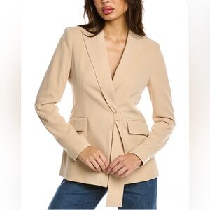 ELIE TAHARI Notch Collar Tie Front Blazer - Mushroom Cream - 12